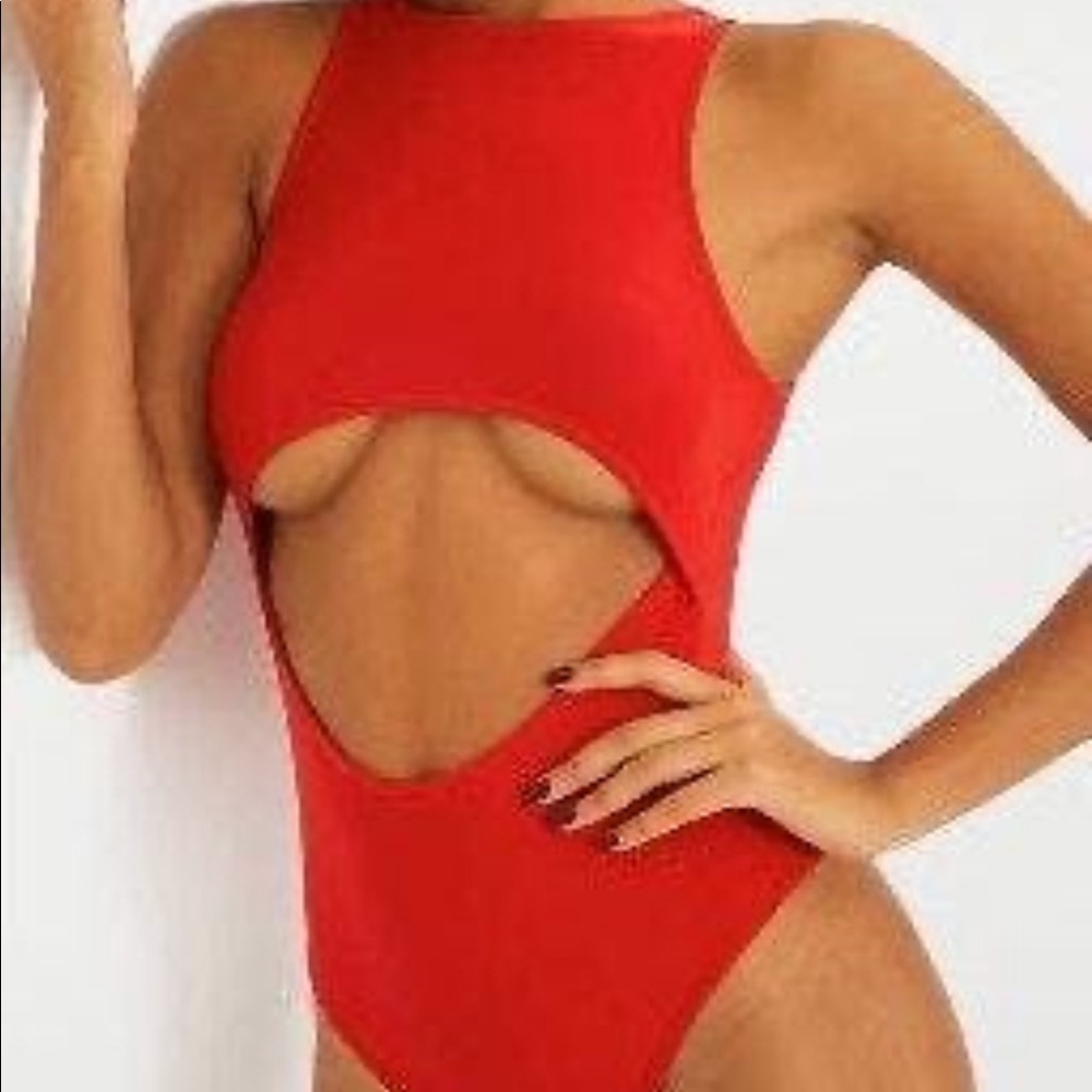 Red bodysuit with cut out